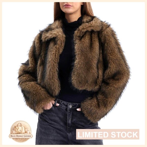 Jackets & Blazers - Faux Fur Cropped Coat Winter Open-front Long Sleeve Jacket